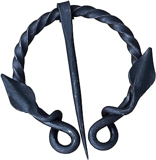 Pin Clasp Viking Traders Hand-Forged Brooch with Iron Pyrite for Unisex, O Shape Leaf Design in Titanium and Stainless Steel for Cloaks, Shawls and Scarfs.