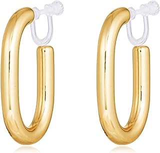 Women's 14K Gold Chunky Hoop Clip-On Earrings - Lightweight, Non-Pierced Dainty Birthday Jewelry Gift - Brass Metal, No Gemstone