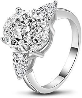 AINUOSHI Eternity Ring, 4.5-6 Carats Cushion/Heart/Oval/Pear/Round/Marquise Cut, 925 Sterling Silver, Sona Diamond Cubic Zirconia CZ 3-Stone, Engagement Wedding Ring, Jewelry Box Packed