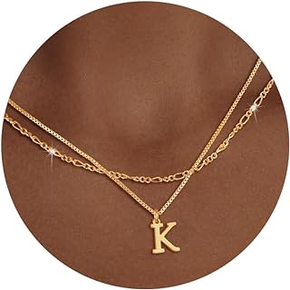 Gold Necklace for Women Trendy, 14K Real Gold Plated Layered Letter A-Z Pendant Necklaces Monogram Name Layering Choker Necklace Stack Cute Tiny Gold Jewelry Sets for Women Girls Easter Gifts