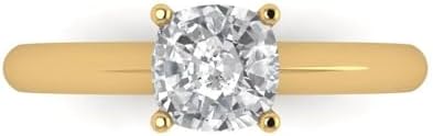 Clara Pucci 1.0Ct Cushion cut Lab Created Grown Diamond VS1-2 I-J 10K Yellow Gold Solitaire Engagement Promise Bridal Anniversary Ring