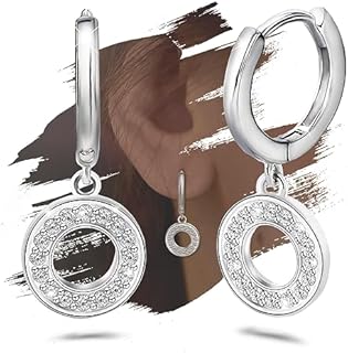Silver Hoop Earrings for Women Trendy - Sterling Silver Stylish Huggie Hoop Earrings with Dangle for Ladies Hypoallergenic Round Loop Earrings with Charms Minimalist Fashion Dangling Earrings Gifts