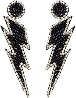 Beaded Lightning Earrings for Women Statement Lightning Bolt Dangle Earrings Sparkling Rhinestone Bead Drop Earrings Holiday Party Gifts