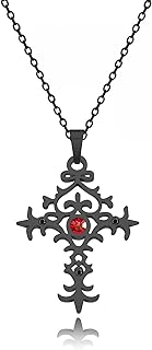Lobster Clasp Vampire Cross Pendant Necklace, Stainless Steel Cable Chain, Stylish Accessory for Women, Unique Egyptian-inspired Design