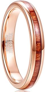 NUNCAD Women's and Men's Tungsten Carbide Comfort Fit Wedding Band with Rose Gold and Hawaiian Koa Wood Inlay, Sizes 6-12