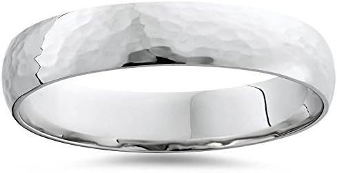 P3 POMPEII3 Hammered Wedding Band 10K White Gold Mens 5mm High Polished Ring
