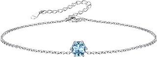 Silvora 925 Sterling Silver Anklets for Women, Dainty Round Birthstone Ankle Beach Summer Anklet, 8.7-10.7 Inch Adjustable Anklet for Teen Girls