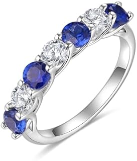 Elegant Black Sapphire Band Ring with Round Moissanite Gems in 925 Sterling Silver, Stackable Design, Sizes 4-11 for Women - FWM 7-Stone Wedding or Engagement Ring