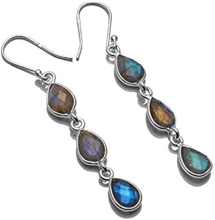 Silver Palace 925 Sterling Silver Choose Your Choice Color Gemstone Teardrop Dangle Earrings For Women & Girls