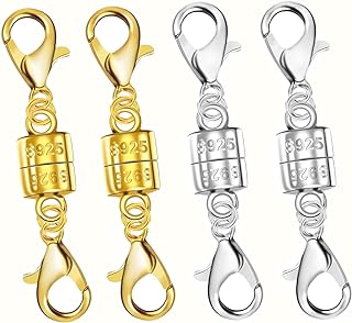 Oilzorr Double Lobster Magnetic Necklace Clasps in Sterling Silver with Gold & Silver Finishes - High-Grade Magnets for Secure Jewelry Fastening - 2 Gold, 2 Silver Set