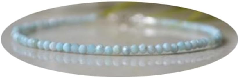 Unisex Natural Caribbean Larimar Gemstone Link Bracelet with Adjustable Silver-Plated Clasp, Featuring Faceted Round Beads - Ideal Accessory for All Styles and Occasions
