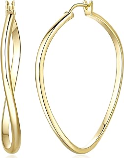 Women's Large 14K Gold Twisted Hoop Earrings with Comfortable Push Back Design