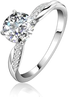 Stunning 1.5 CT Moissanite & 18K White Gold Plated Engagement Ring for Women, 925 Sterling Silver, Round Cut Halo Design, Size 5