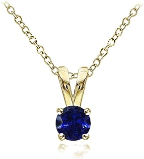 Created Sapphire Solitaire Necklace in Yellow Gold Flashed Sterling Silver with Rolo Chain and Spring Ring Clasp