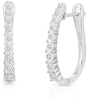 Natalia Drake Rhodium-Plated Sterling Silver Hoop Earrings with 1/3 Cttw Diamonds and Snap Back, Classic Oval Design