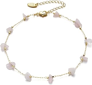 GIOLOYS Women's 14K Gold-Plated Amethyst Anklet with Box Chain & Lobster Claw Clasp - Adjustable Summer Beach Foot Jewelry