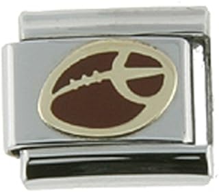 Sabrina Silver Stainless Steel 18k Gold Italian Charm Bracelet Link Football Charm 9mm