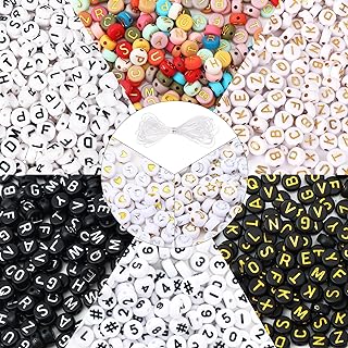 QUEFE 2000pcs Letter Beads for Bracelets, 9 Color Round Alphabet Number Beads with 1 Roll Elastic String for Bracelet Necklace Jewelry Making Supplies (7x4mm)