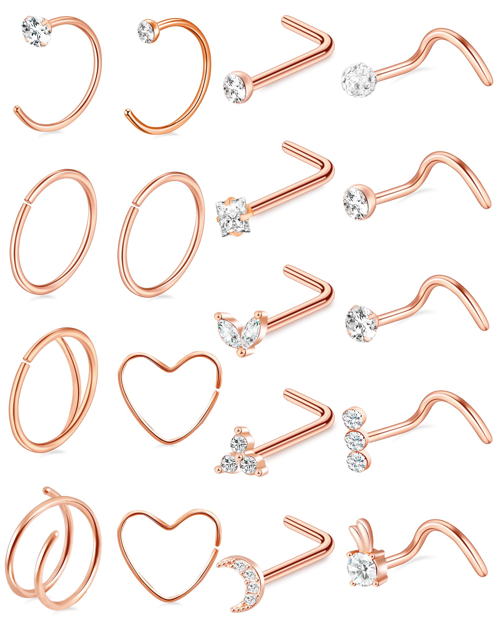 ONESING 35-70 PCS 18G 20G Nose Rings for Women Nose Piercings Jewelry Gold Nose Rings Hoops L Shape Nose Rings Studs Screw 316L Surgical Stainless Steel Nose Rings for Men Women