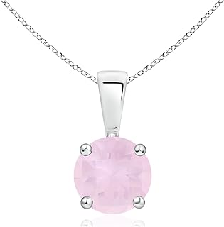 Spring Ring Clasp 14K White Gold Rose Quartz Pendant Necklace with Cable Chain for Women - Angara Classic Round Solitaire Design