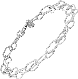 Spring Ring Clasp Israel Beaded 'Harmonious' Sterling Silver Chain Bracelet for Women with Twined Oval Design