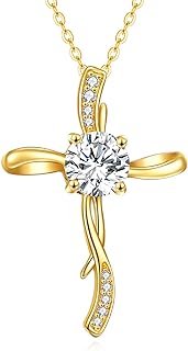 14K Yellow Gold Cross Necklace for Women, 14K Gold Infinity Cross Pendant Necklace Crufix Baptism Faith Jewelry Birthday Mothers Day Gifts for Mom Her Girlfriend Wife, 16+2 Inch