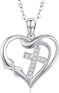 CUOKA MIRACLE Women's Sterling Silver Heart & Cross Infinity Pendant Necklace with Crisscross Chain - Perfect Jewelry Gift for Valentine, Anniversary, Graduation, and Christmas