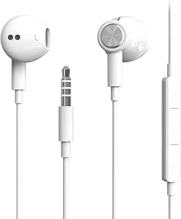 BENEWY In-Ear Kopfhörer mit extra Bass und Geräuschisolierung, geräuschabschirmend mit Mikrofon in Weiß, 3,5mm Klinke, ideal für iPhone, iPad, Samsung und Huawei