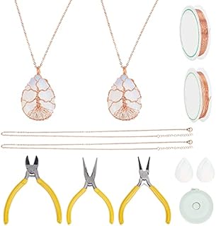 WEBEEDY Wire Wrapping Jewelry Making Kit, DIY 2 Wire Wrapped Tree of Life Chakra Pendant, Drop Shape Necklaces Making Kit Healing Crystal Stone Necklace for Women Men Jewelry Making Supplies