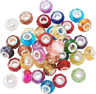 Cheriswelry Acrylic Bracelet Beads for DIY Jewelry Enthusiasts in Silver Resin and Brass, Perfect with Snake Chains or Gemstones - Crystal Faceted, European Rondelle Design