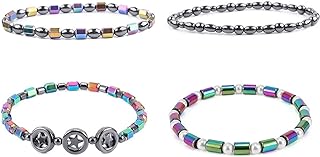 Weight Loss Beaded Chain Anklet with Magnetic Clasp, HUASAI Obsidian & Hematite Set for Women