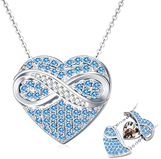 Lobster Clasp, March Birthstone Locket Necklace with Rolo Chain, Cubic Zirconia Gem for Women, Girls & Friends, Heart/Infinity Design