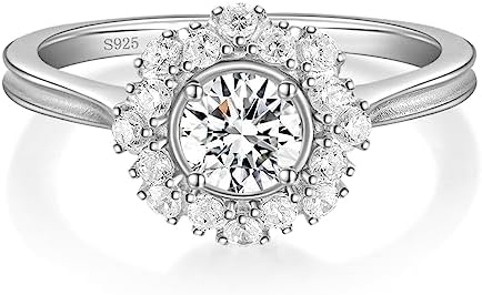 Mameloly 0.8CT 925 Sterling Silver Engagement Rings for Women Flower Round Cut Cubic Zirconia Halo CZ Wedding Band Promise Rings for Her Size 4-10