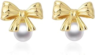 Gold Bow Knot Stud Earrings for Women Pearl Earrings Small Tiny Simple Bow Earrings Jewelry…