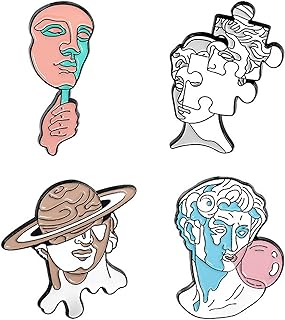 ROFARSO David Sculpture Enamel Pin Set Creative Vaporwave Brooch Pins Creative Mask Jigsaw Planet Puzzle Bubbles Lapel Pins Accessory for Clothes Backpacks Badges Hats Bags Gift