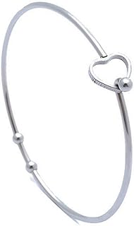 Jude Jewelers Stainless Steel Heart Bangle with Lobster Claw Clasp & Box Chain - Elegant Wedding & Party Statement Bracelet