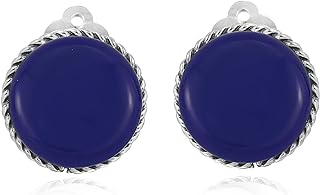 AeraVida Vintage 18 mm Round Simulated Blue Lapis-Lazuli Button .925 Sterling Silver Clip On Earrings | Classic Sterling Silver Cuff Earrings for Women