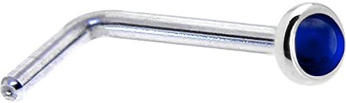 14K White Gold L-Shaped Nose Stud with Genuine Blue Sapphire for Subtle Sophistication - Handcrafted in USA