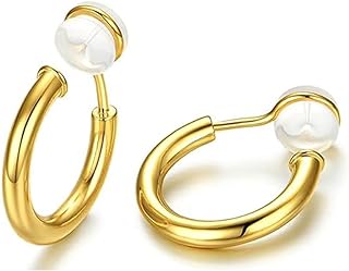Women's 14k Gold-Plated Tube Hoop Clip-on Earrings with Ear Clip Back Finding, Embellished with Silica Gel in Chic Hoop Design