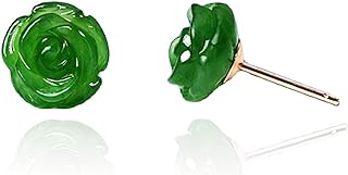 14k Yellow Gold Plated Silver Jade Stud Earrings for Women, Hypoallergenic Push Back Design, Legitimate Jade Gemstone, With Attached Certificate - Elegant Nature-Inspired Gift