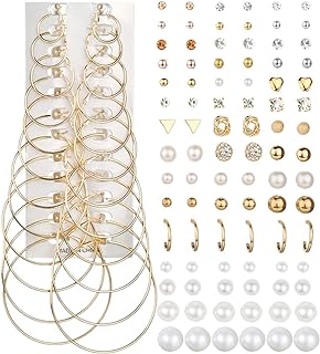 Ofeiyaa 57-60 Pairs Assorted Multiple Stud Hoop Earrings for Women Crystal Pearl Stud Earrings Set