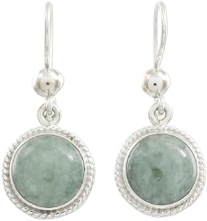 NOVICA Artisan Handcrafted Jade Dangle Earrings | Natural Stone Earrings | Sterling Silver Green Earrings | Wire Dangle Earrings | Shamrock Earrings For Women | Mexican Jade Earrings