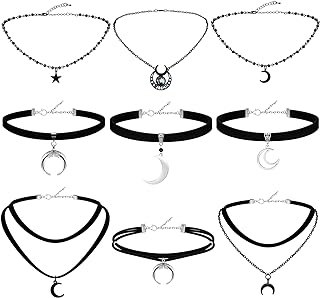 9 Pcs Gothic Choker Necklace Black Star Moon Choker Gothic Necklace Goth Choker Y2k Moon Necklace Rock Necklace Vintage Necklace Christmas New Year Jewelry Gift for Women