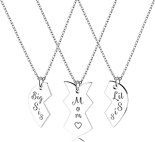 redrain 3pcs Women Family Jewelry Stainless Steel Mother Daughter Pendant Necklace - Mom Big Sister Middle Sister Little Sister