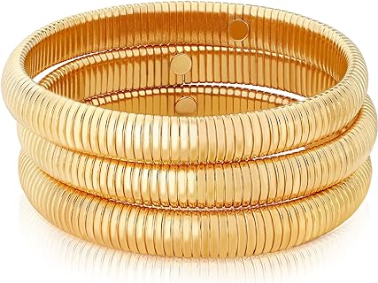 Triple Set Lobster Claw Clasp Gold Bangle Bracelets Featuring Omega Chain and Agate Gems for Men and Women, Distinct Elegant Design