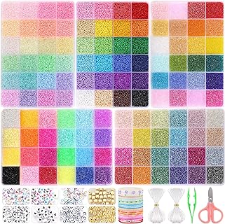 Funtopia Colorful Seed Beads Kit in Plastic, Glass, and Metal for Artistic Jewelry Making - 61000 Small 2mm Beads with Alphabet & Smiley Face Charms - Ideal for Bracelets, Friendship Bands & More