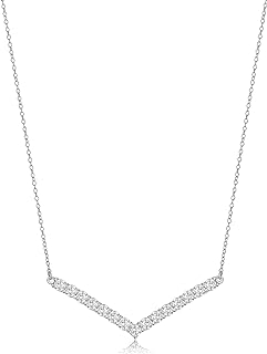 MORGAN & PAIGE Chevron Necklace - Genuine 925 Sterling Silver Necklace Chain With Suspended Cubic Zirconia V Bar Pendant - 16" With 2" Extender