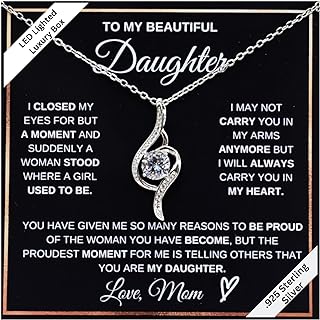 925 Sterling Silver LED Pendant Necklace with Cable Chain and Cubic Zirconia Gem for Daughter - Elegant & Sentimental Gift from Mom or Dad