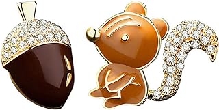 coadipress Fun Squirrel and Pine Cone Stud Earrings Asymmetrical Crystal Nut Squirrel Animal Ear Stud Earrings for Women Girls