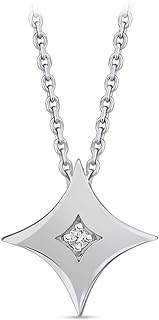 Star Pendant Necklace - 0.02 Carat Geniune Diamond - Anniversary, Mother's Day, Birthday Gifts for women - Trendy 925k Sterling Silver Necklace with Jewelry Box (17.7" chain)
